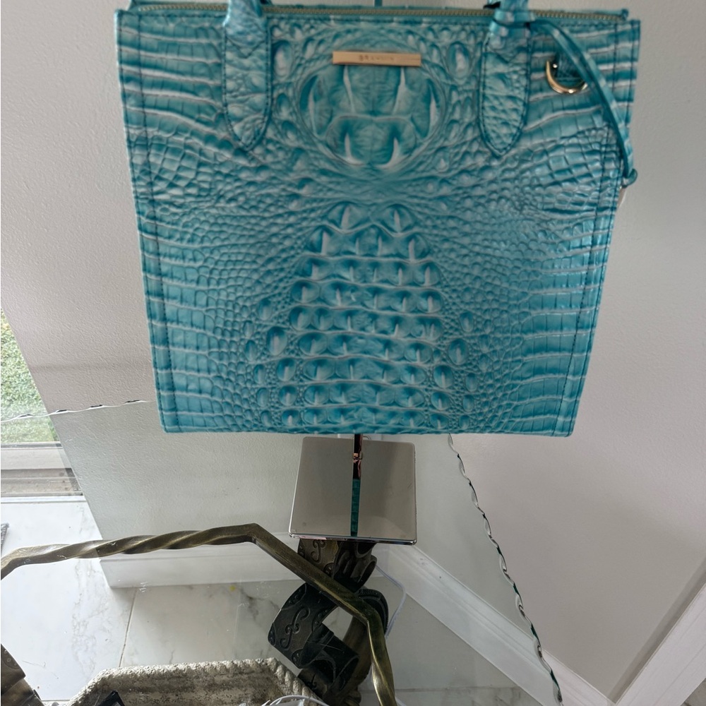 BRAHMIN Melbourne Caroline Dusty Blue Croc Embossed Satchel/Shoulder Bag NWT